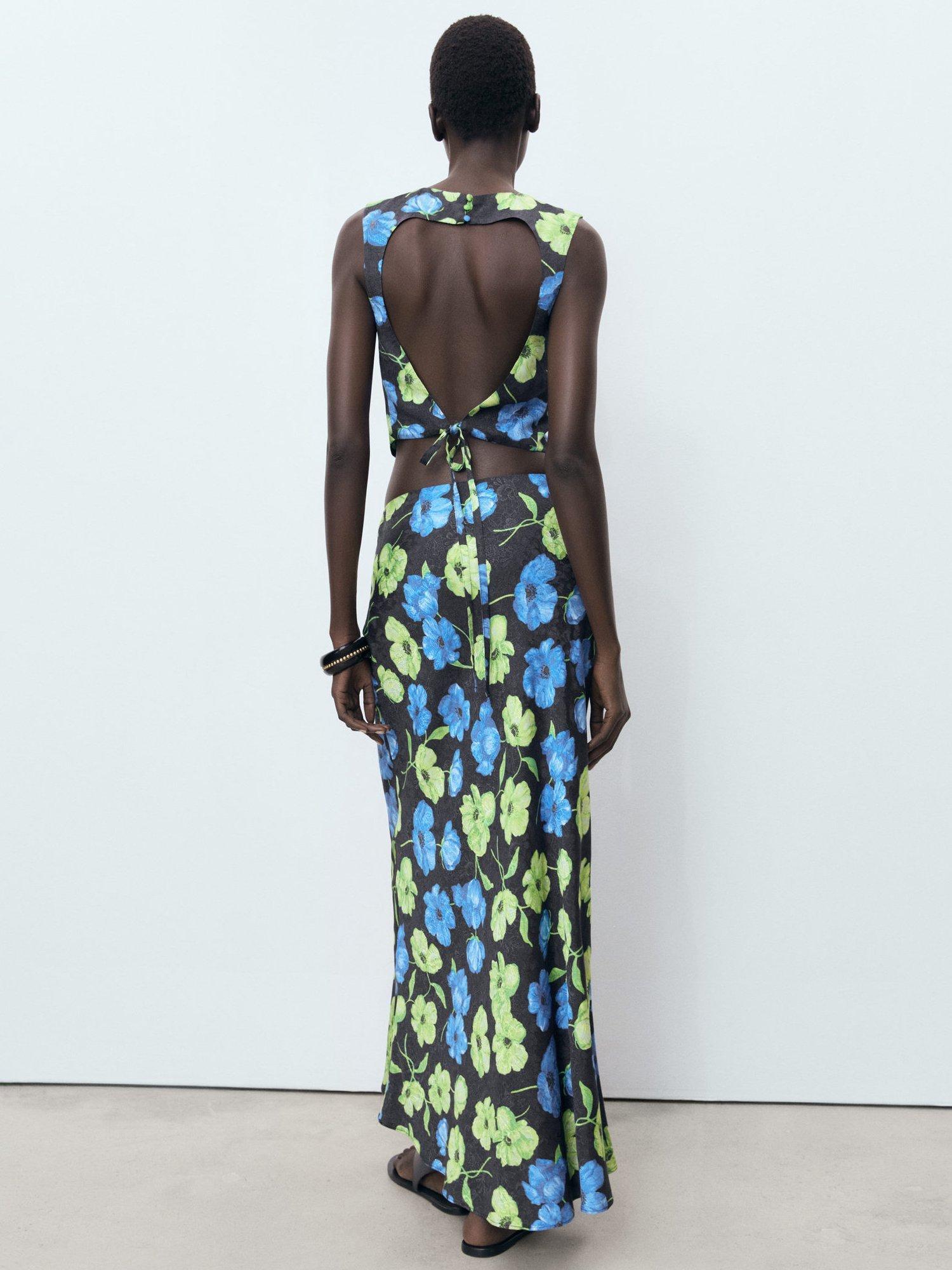 Product image 4 of 8, which shows Mango Mati Floral Maxi Skirt, Black/Multi, XS