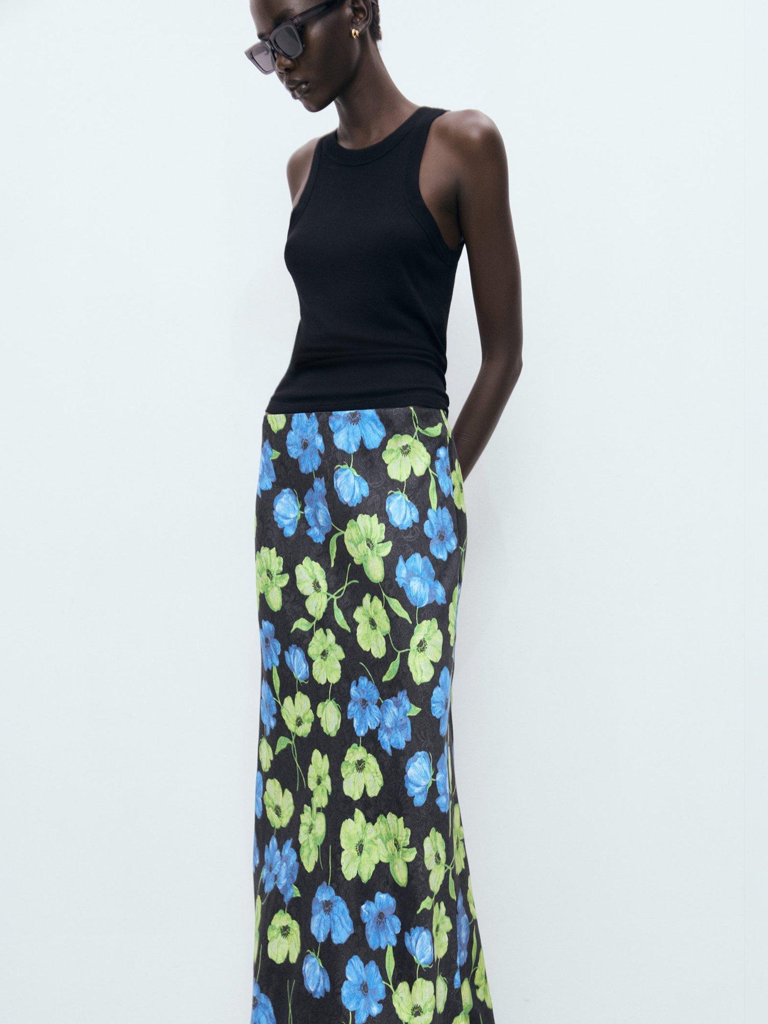 Product image 7 of 8, which shows Mango Mati Floral Maxi Skirt, Black/Multi, XS