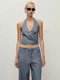 Mango Blanes Stripe Halterneck Top, Medium Blue