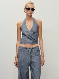 Mango Blanes Stripe Halterneck Top, Medium Blue, Medium Blue