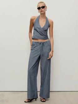 Mango Blanes Stripe Halterneck Top, Medium Blue - view 2, Medium Blue