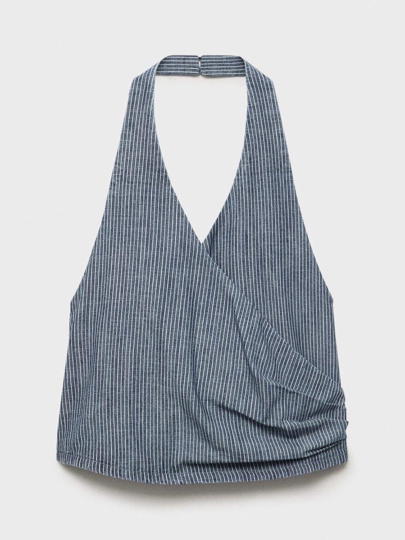 Product image 3 of 7, which shows Mango Blanes Stripe Halterneck Top, Medium Blue, S