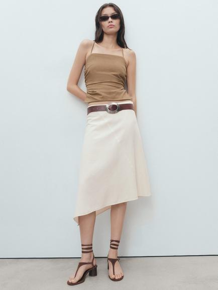Mango James Tie Back Top, Pastel Brown, Pastel Brown