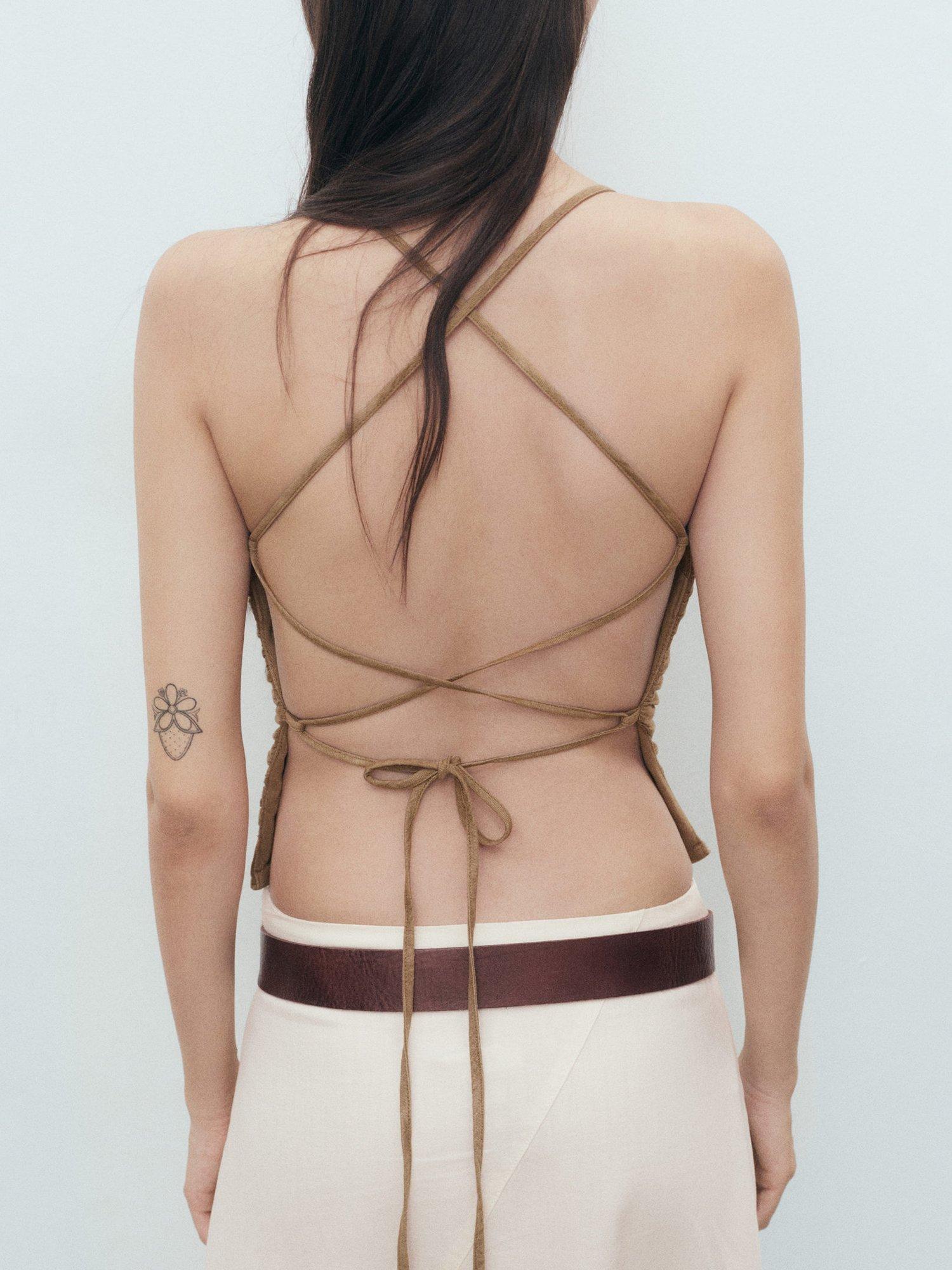 Product image 4 of 8, which shows Mango James Tie Back Top, Pastel Brown, L