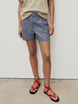 Mango Ibiza Stripe Denim Shorts, Medium Blue, Medium Blue