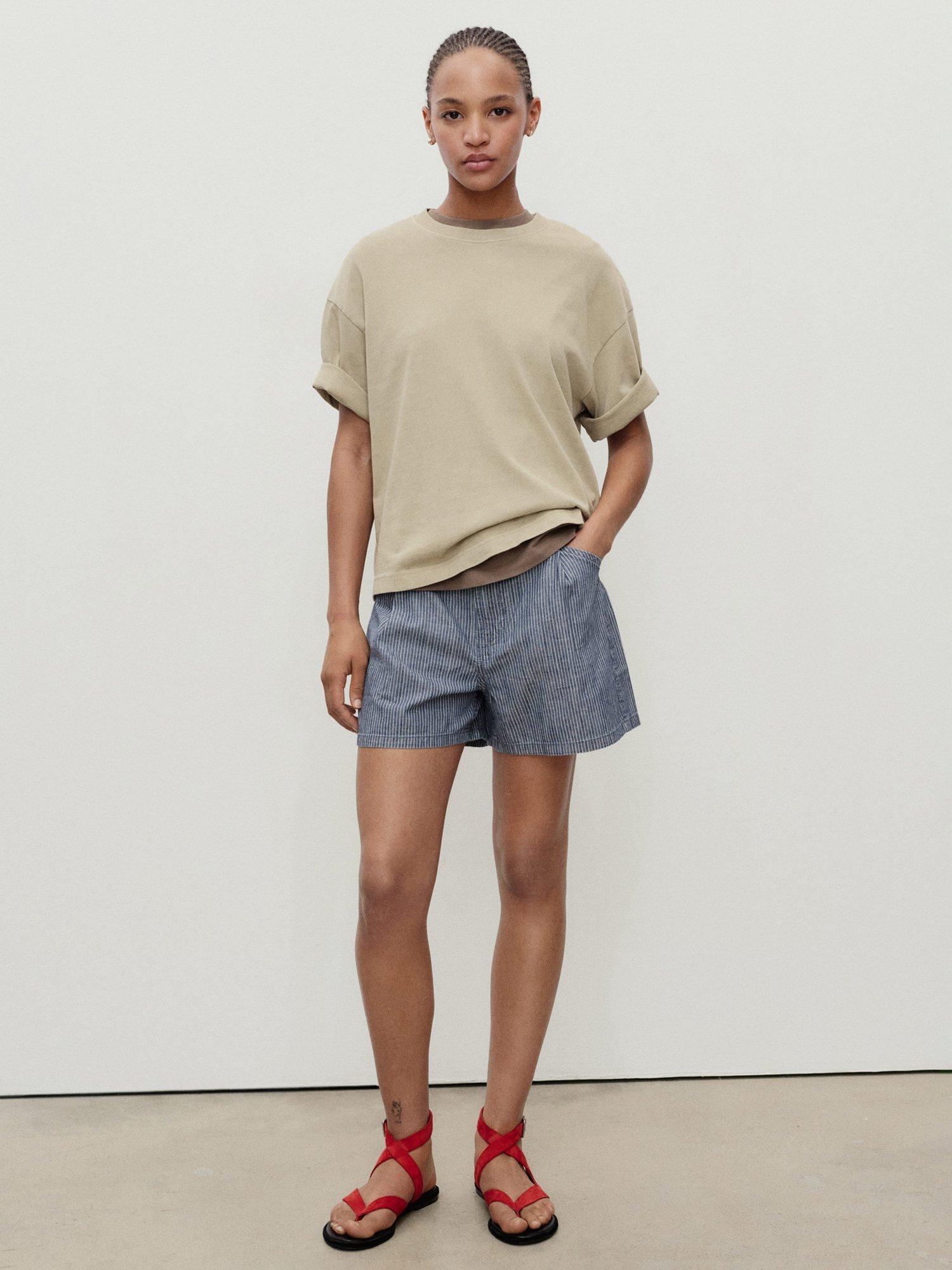 Product image 2 of 7, which shows Mango Ibiza Stripe Denim Shorts, Medium Blue, 4