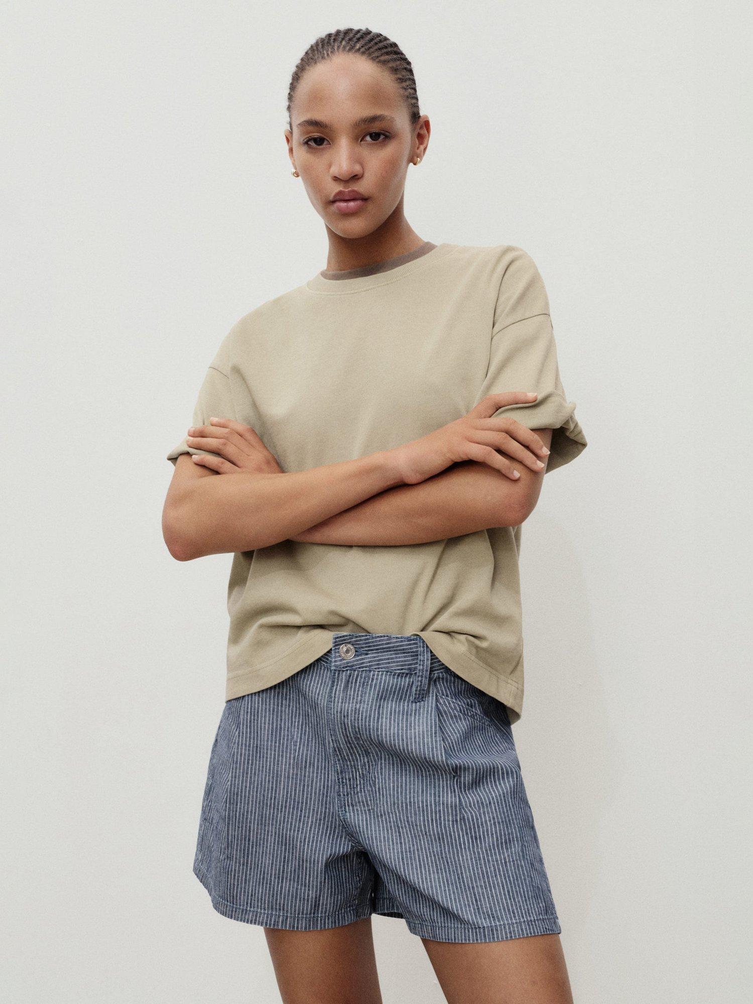 Product image 6 of 7, which shows Mango Ibiza Stripe Denim Shorts, Medium Blue, 4