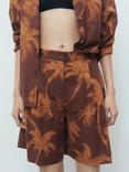 Mango Lana Palm Print Shorts, Brown