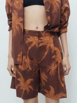 Mango Lana Palm Print Shorts, Brown, Brown
