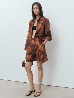 Mango Lana Palm Print Shorts, Brown - view 2, Brown