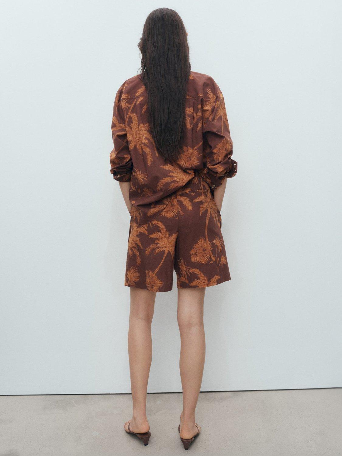 Product image 4 of 7, which shows Mango Lana Palm Print Shorts, Brown, 10