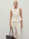 Mango Mery Cotton Blend Round Neck Sleeveless Peplum Blouse