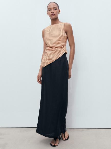Mango Quartz Stripe Asymmetric Top, Brown, Brown