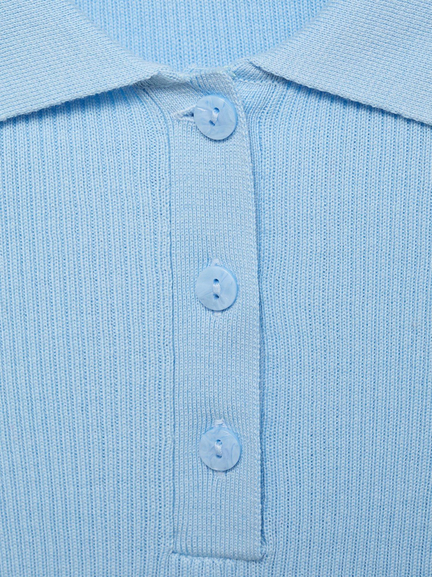 Product image 8 of 8, which shows Mango Rosi Cotton Blend Cap Sleeve Collar Polo Shirt , Pastel Blue, L