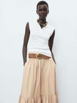 Mango Rosi Cotton Blend Cap Sleeve Collar Polo Shirt, White