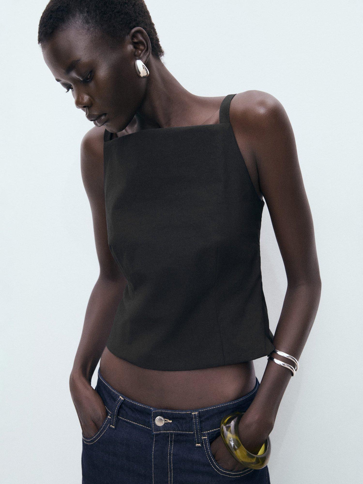Product image 1 of 7, which shows Mango Sweety Square Neck Top, Black, L