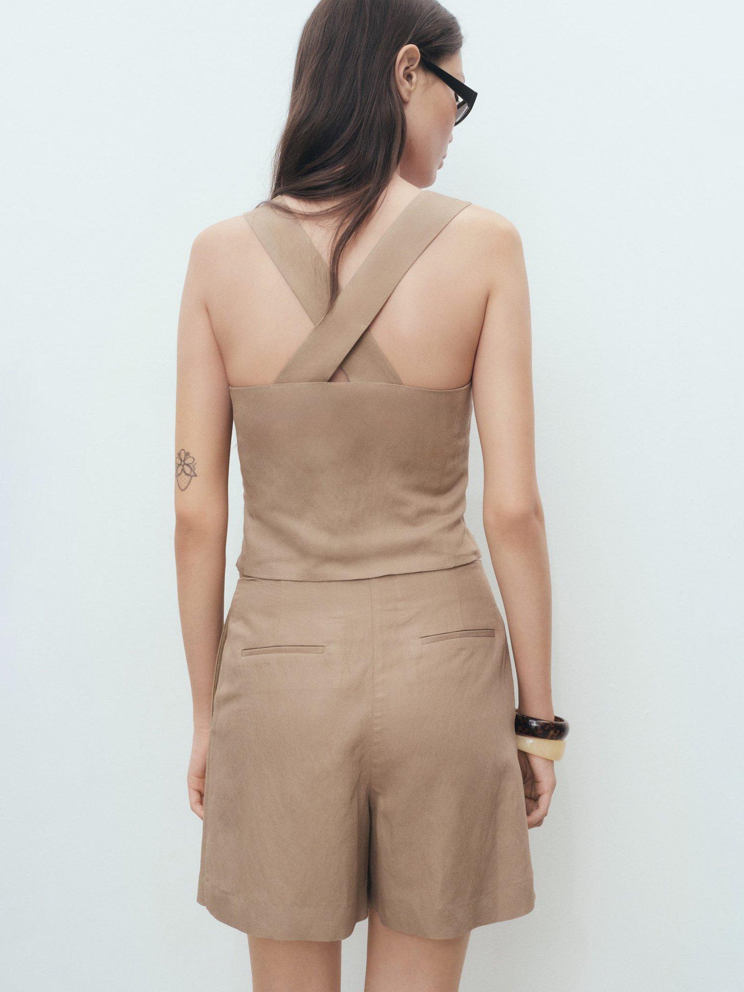 Product image 4 of 7, which shows Mango Teresa Cross Back Top, Brown, L