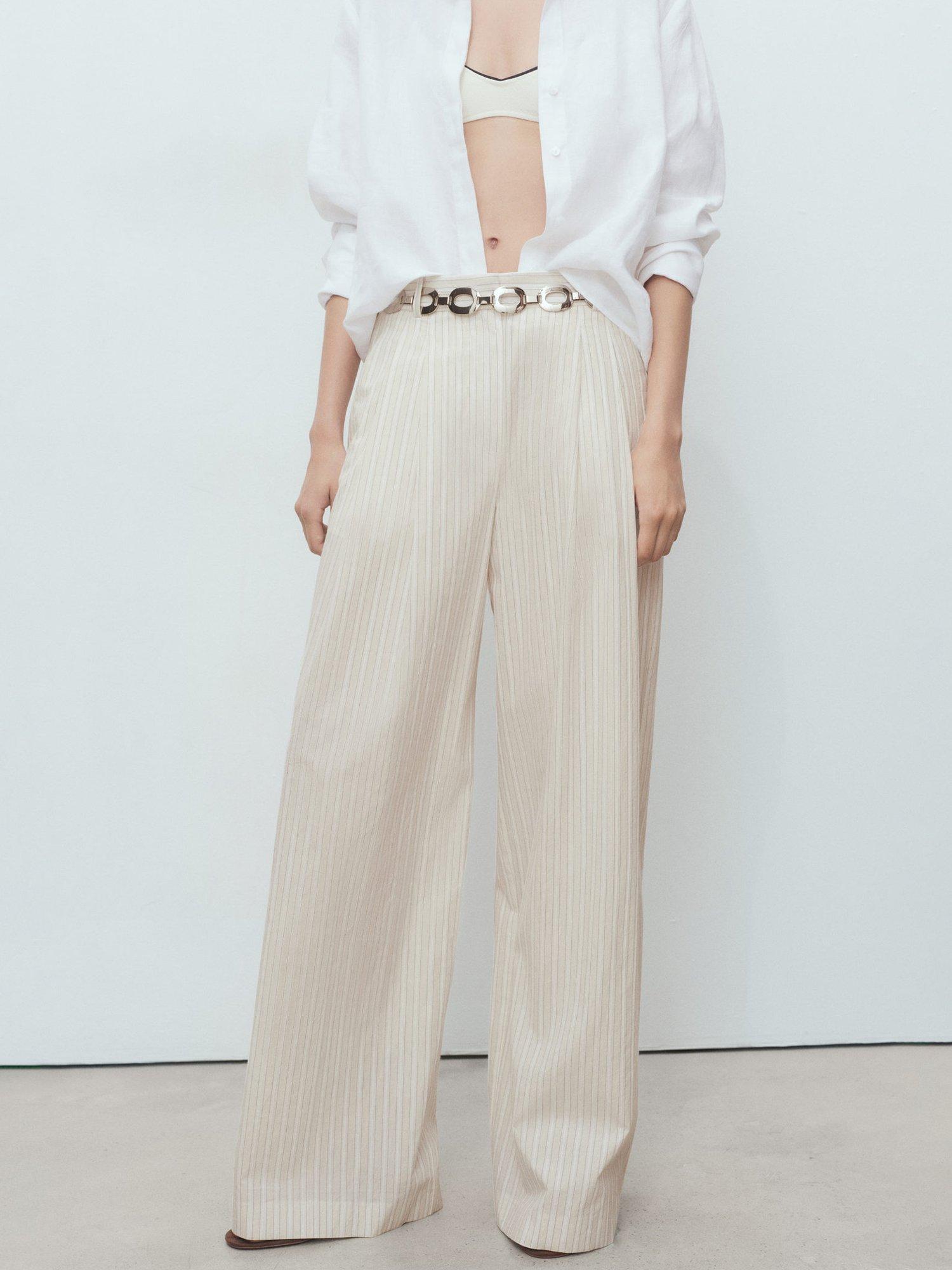 Product image 1 of 8, which shows Mango Delta Stripe Trousers, Lt Pastel Grey, 10