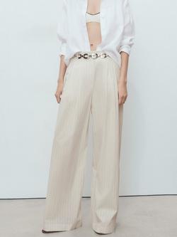 Mango Delta Stripe Trousers, Lt Pastel Grey, Lt Pastel Grey