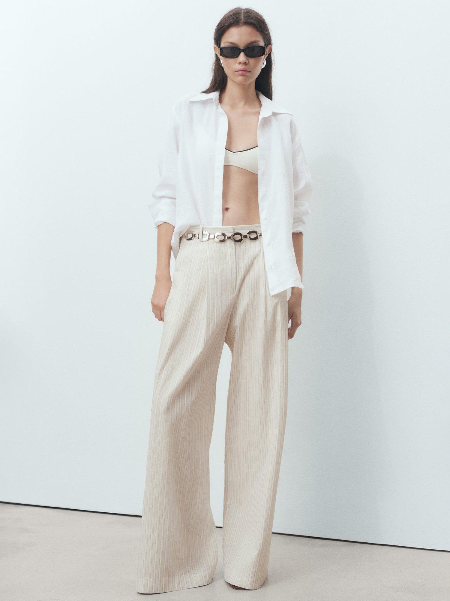 Product image 2 of 8, which shows Mango Delta Stripe Trousers, Lt Pastel Grey, 10