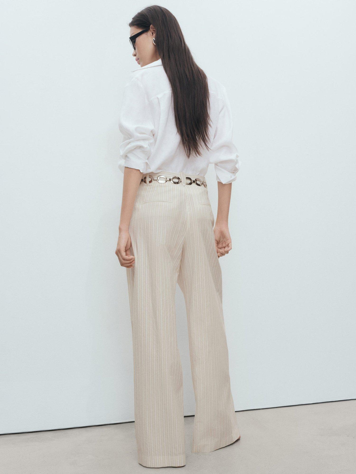 Product image 4 of 8, which shows Mango Delta Stripe Trousers, Lt Pastel Grey, 10
