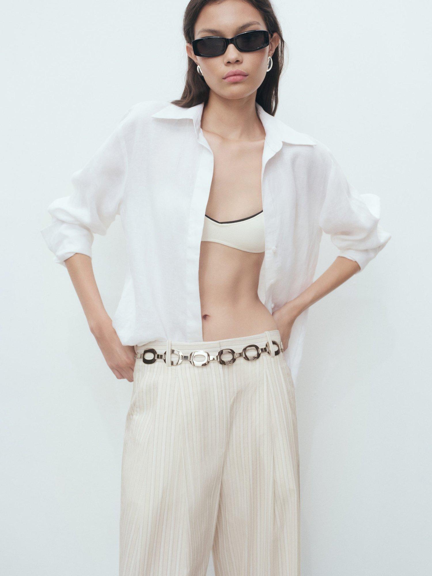 Product image 6 of 8, which shows Mango Delta Stripe Trousers, Lt Pastel Grey, 10