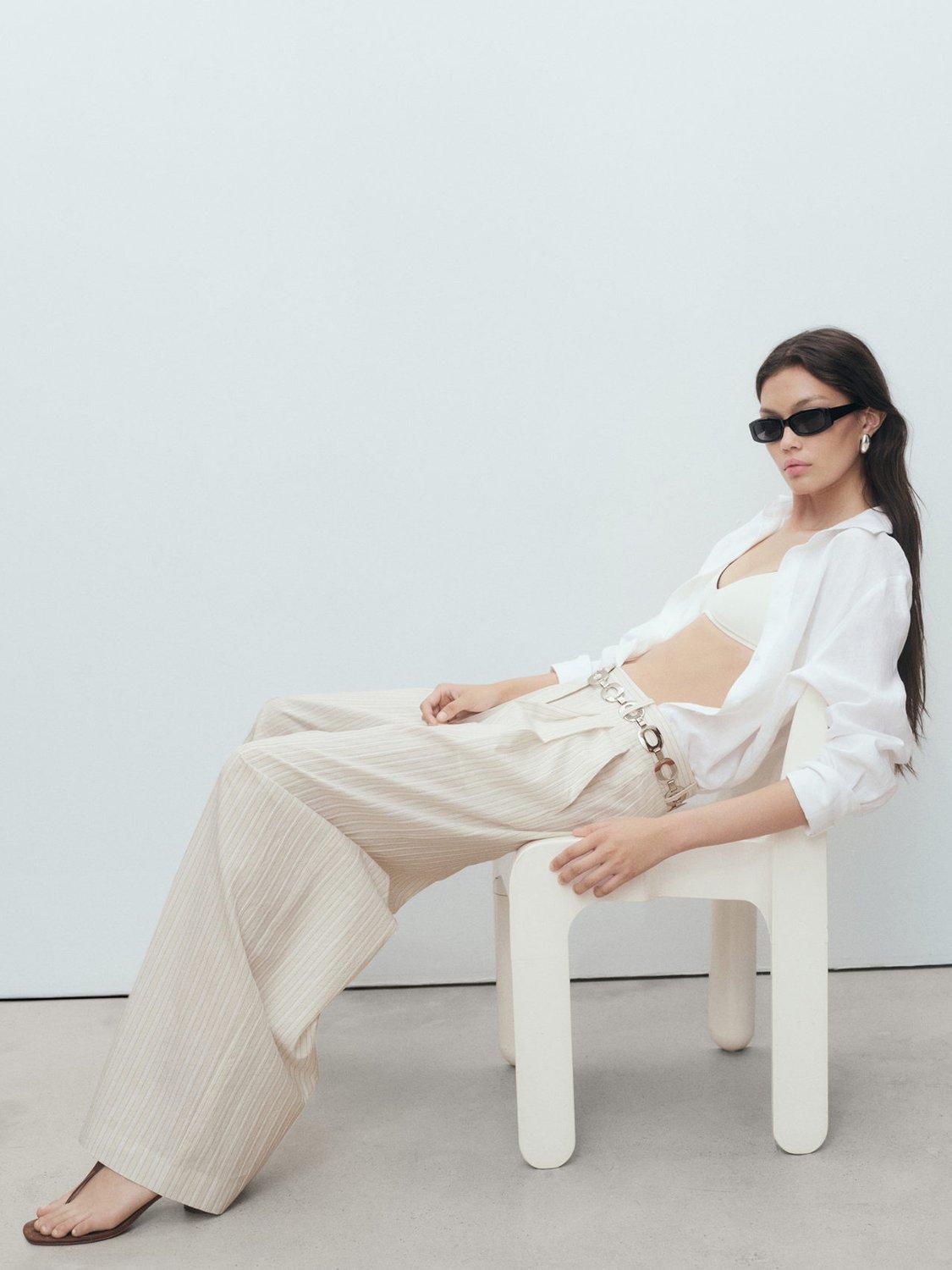 Product image 7 of 8, which shows Mango Delta Stripe Trousers, Lt Pastel Grey, 10