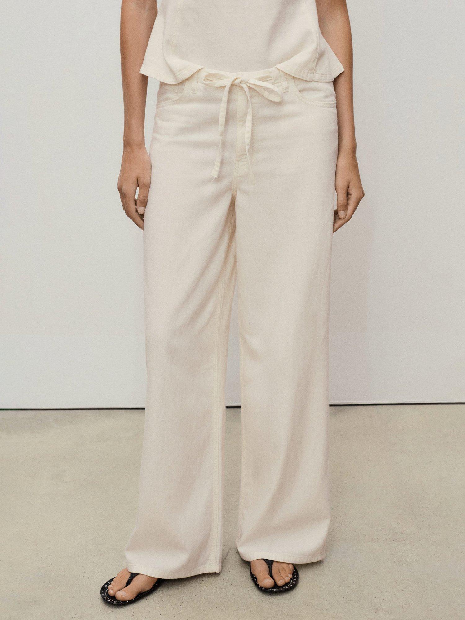 Mango Mery Cotton Blend Wide Leg Trousers