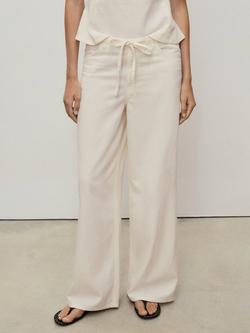 Mango Mery Cotton Blend Wide Leg Trousers, Light Beige