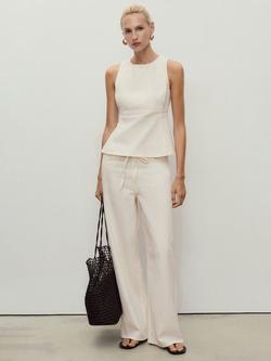 Mango Mery Cotton Blend Wide Leg Trousers - view 2, Light Beige