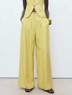 Mango Luca Stripe Trousers, Bright Yellow, Bright Yellow