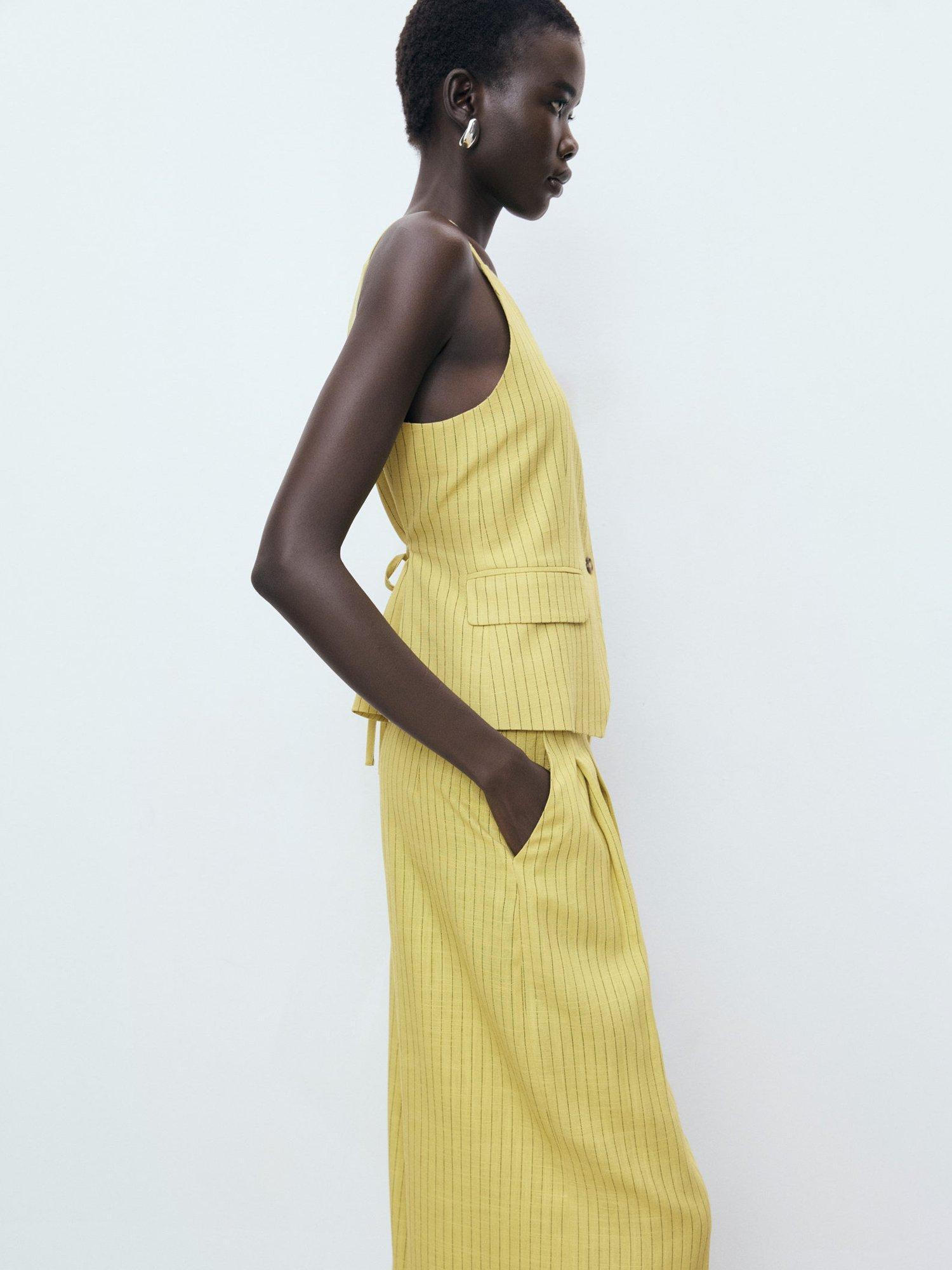 Product image 6 of 8, which shows Mango Luca Stripe Trousers, Bright Yellow, 10