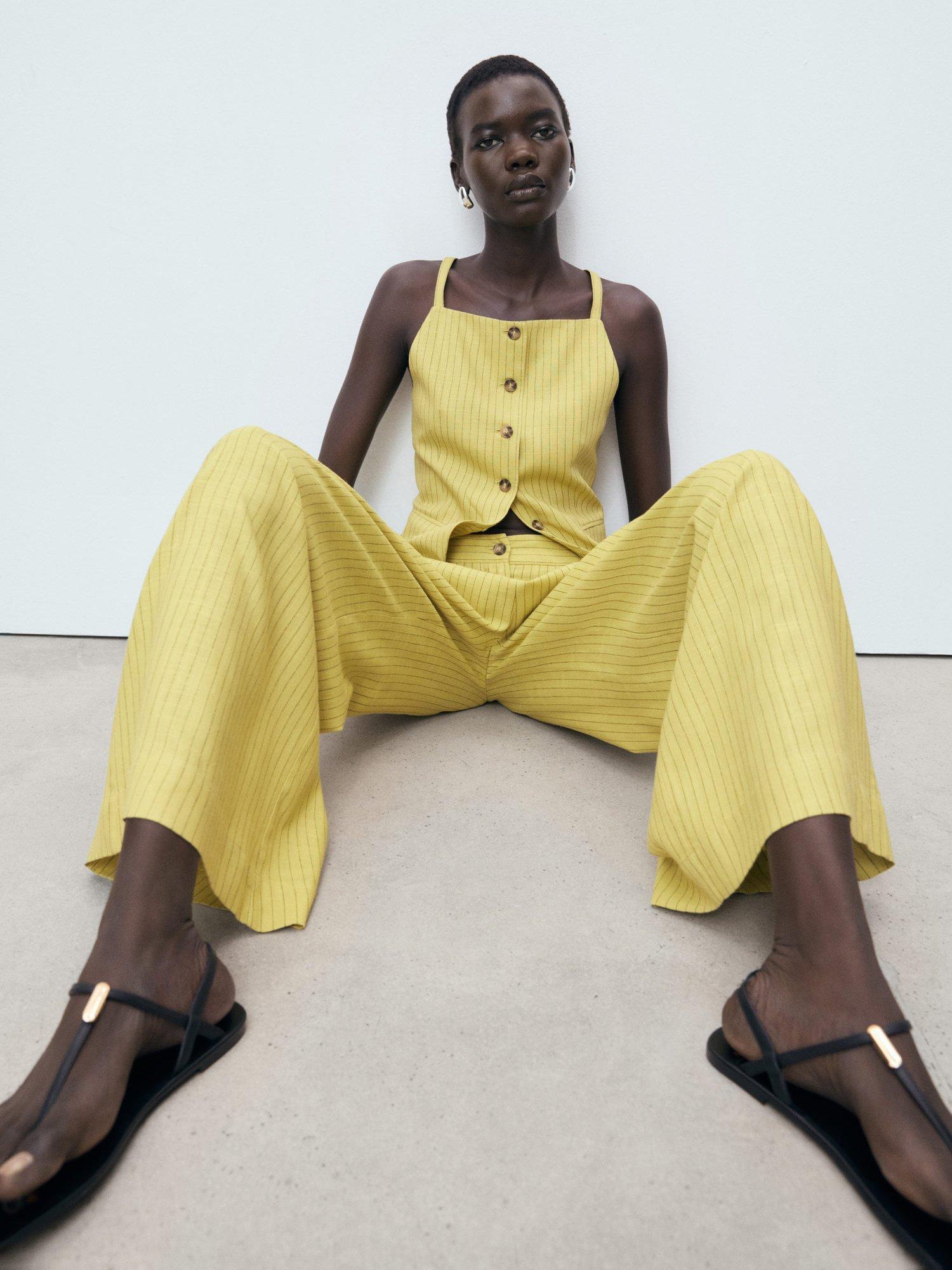 Product image 7 of 8, which shows Mango Luca Stripe Trousers, Bright Yellow, 10