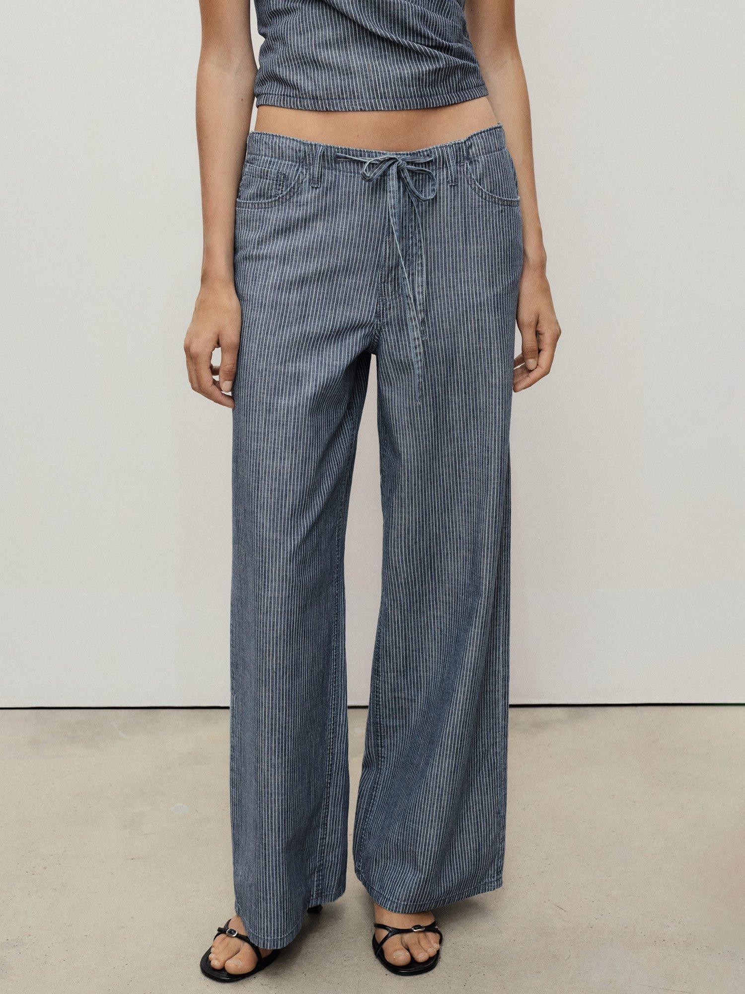 Mango Mery Cotton Stripe Tailored Wide Leg Trousers