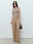 Mango Mery Wide Leg Trousers, Lt Pastel Brown