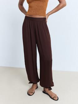 Mango Odalisca Tie Detail Trousers, Dark Brown, Dark Brown