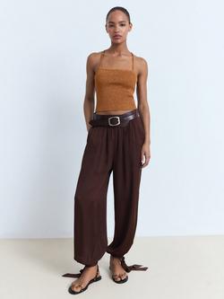Mango Odalisca Tie Detail Trousers, Dark Brown - view 2, Dark Brown