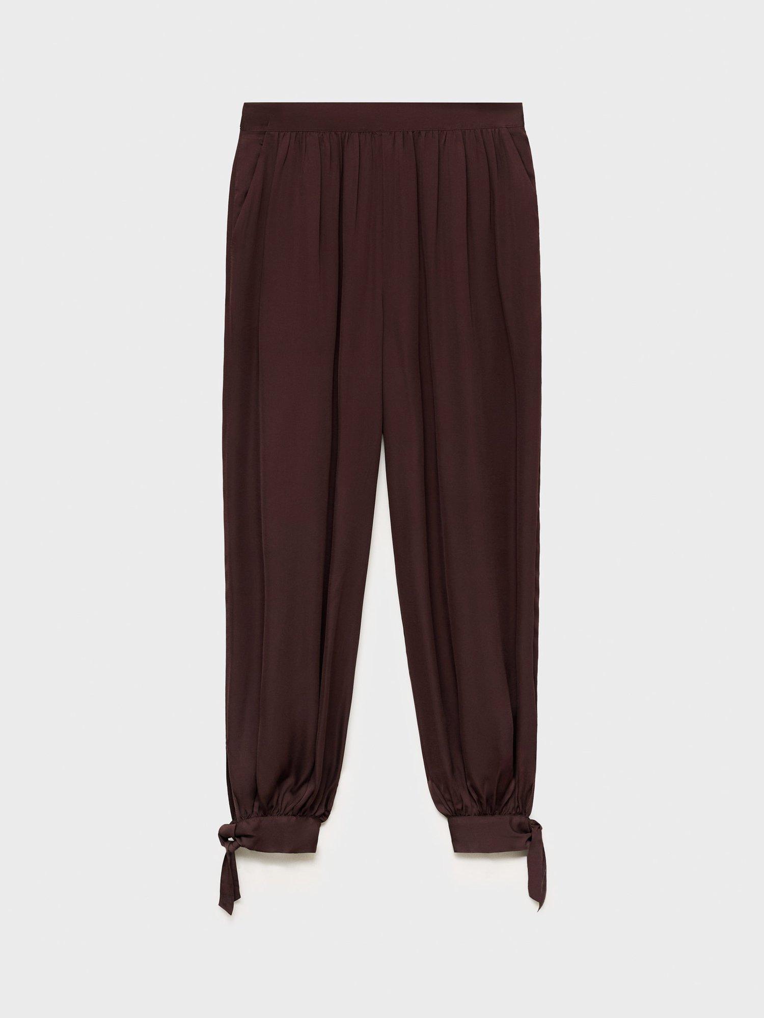 Product image 3 of 7, which shows Mango Odalisca Tie Detail Trousers, Dark Brown, 10