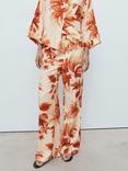Mango Palm Print Wide Leg Trousers, Natural White