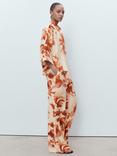 Mango Palm Print Wide Leg Trousers, Natural White