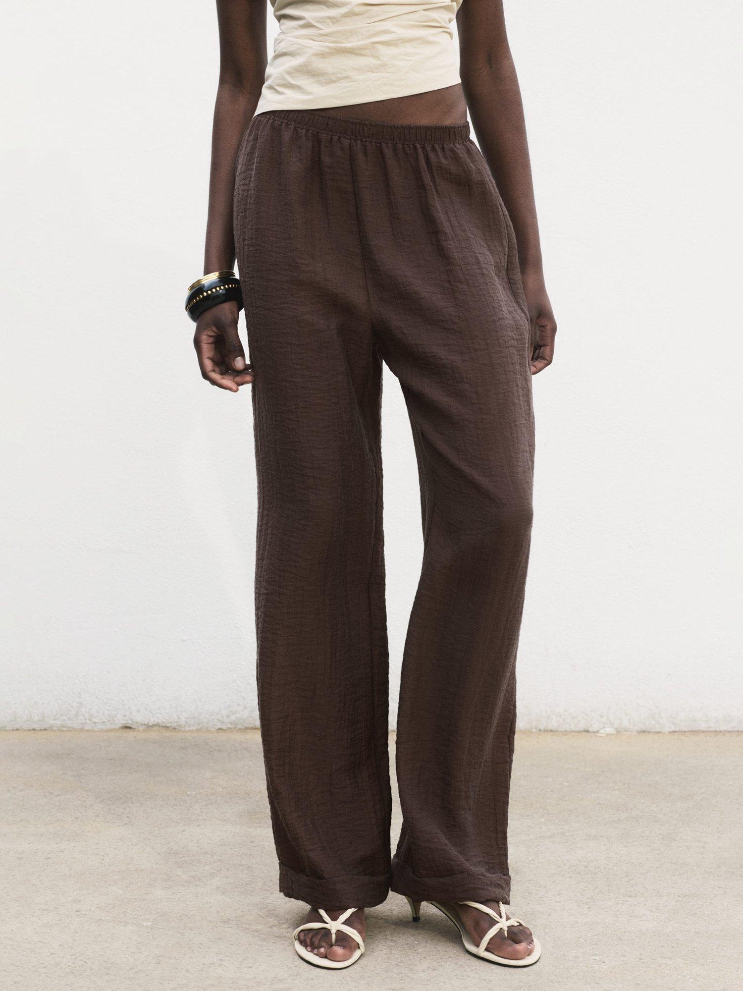 Mango Safari Straight Trousers, Dark Brown