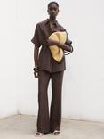 Mango Safari Straight Trousers, Dark Brown