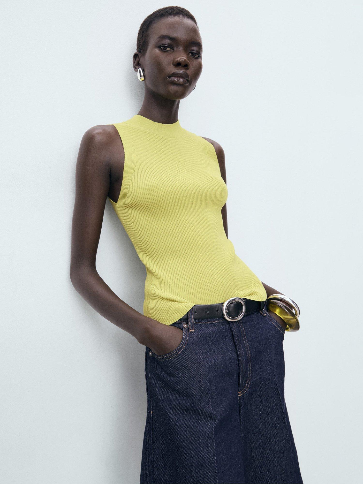 Product image 1 of 7, which shows Mango Albert Knit Top, Bright Yellow, L