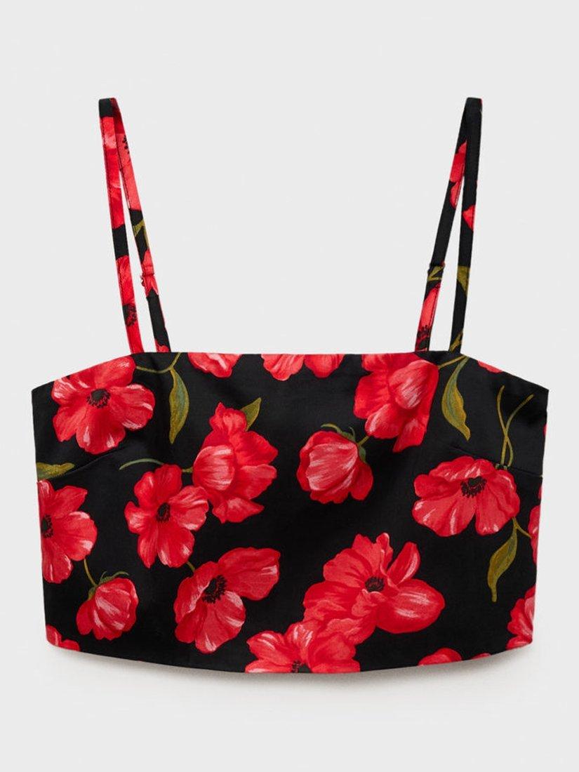 Product image 3 of 8, which shows Mango Ama Floral Crop Top, Black, L