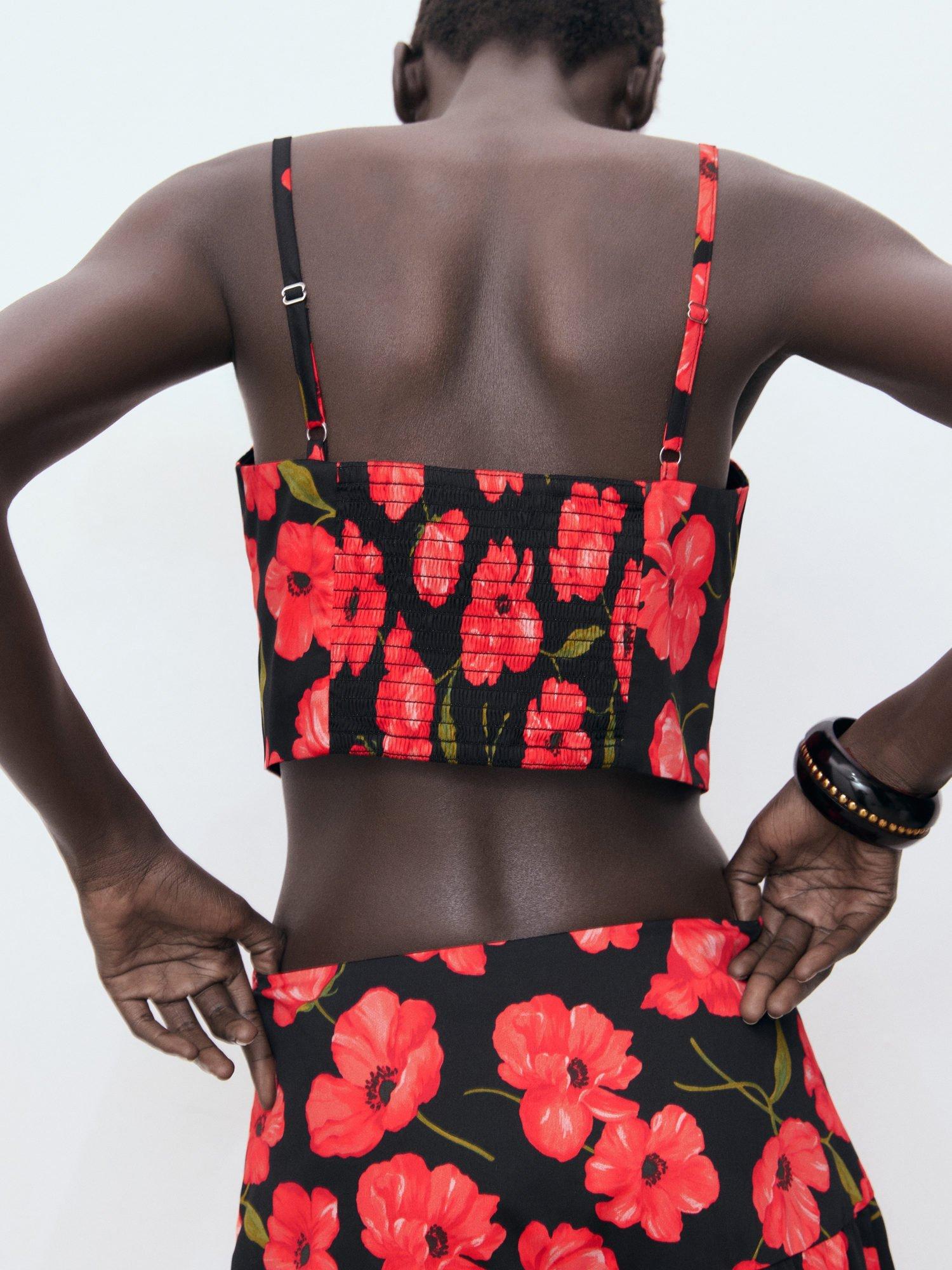 Product image 4 of 8, which shows Mango Ama Floral Crop Top, Black, L