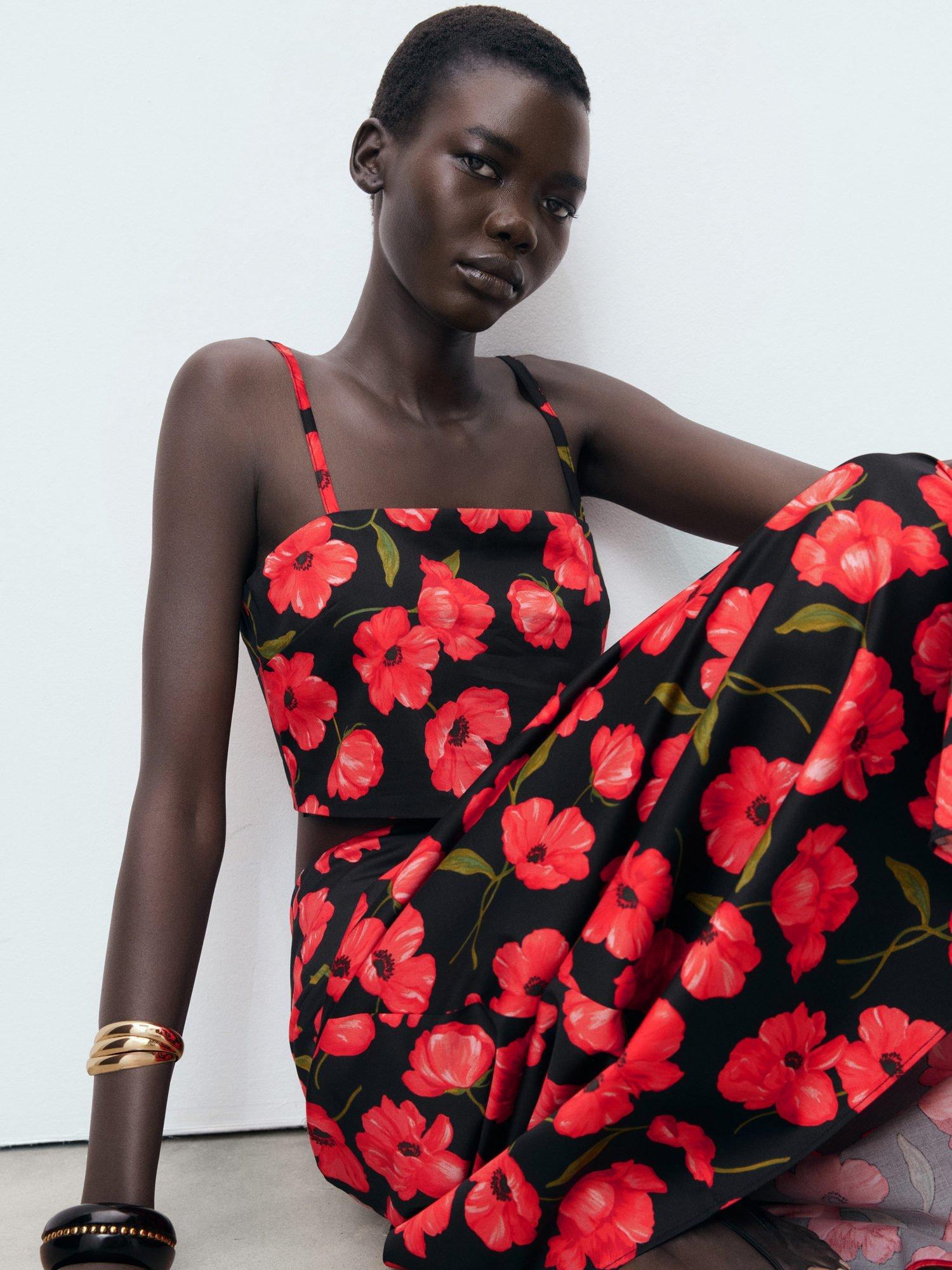 Product image 7 of 8, which shows Mango Ama Floral Crop Top, Black, L