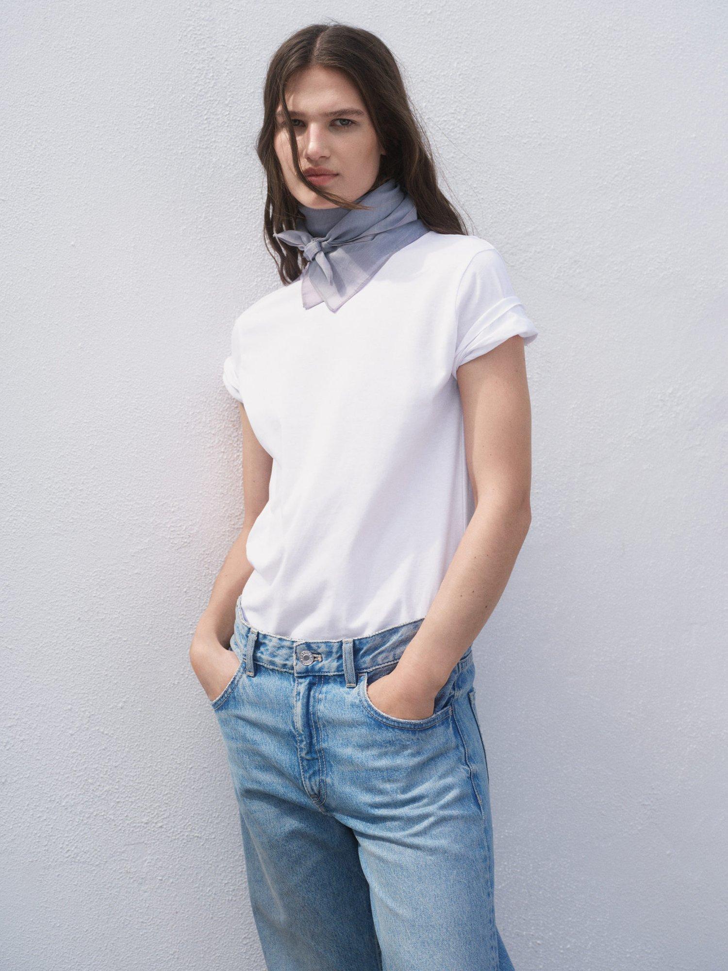 Product image 1 of 8, which shows Mango Chals Cotton Short Sleeve Round Neck T-Shirt, White, XXS