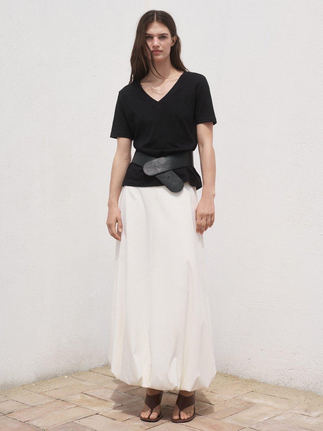 Product image 2 of 8, which shows Mango Chalspic Cotton Short Sleeve V Neck T-Shirt, Black, XS