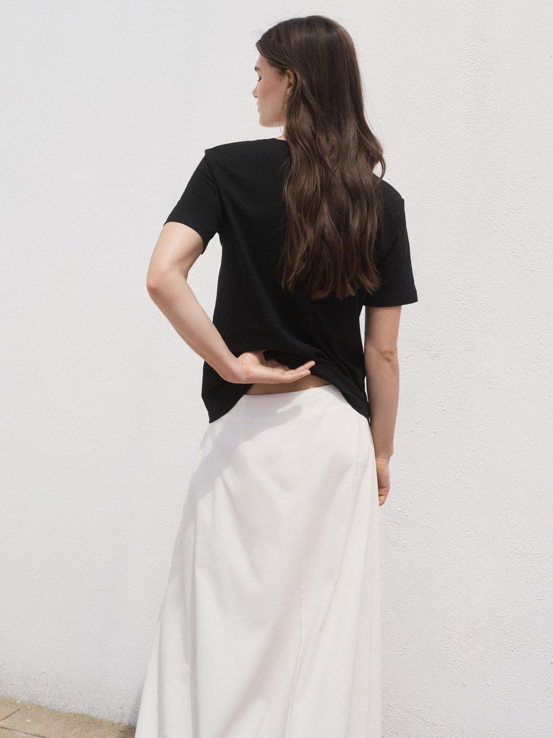 Product image 4 of 8, which shows Mango Chalspic Cotton Short Sleeve V Neck T-Shirt, Black, XS