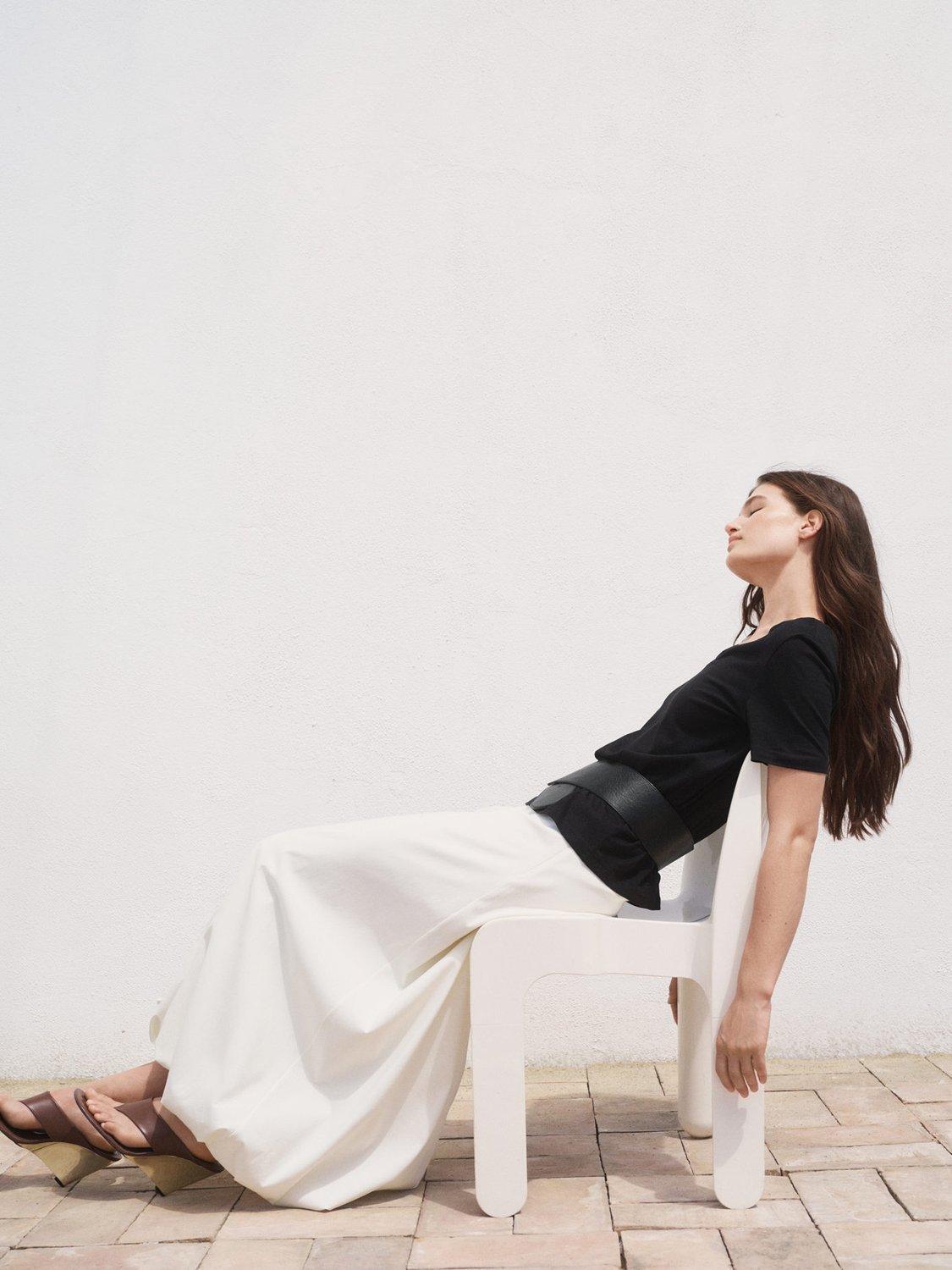 Product image 6 of 8, which shows Mango Chalspic Cotton Short Sleeve V Neck T-Shirt, Black, XS